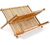 Mantraraj 2 Tier Bamboo Wood Dish Drainer Rack Stand Folding Dish Drying Rack For Kitchen