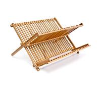 MANTRARAJ 2 Tier Bamboo Wood Dish Drainer Rack Stand Folding Dish Drying Rack in Brown MANTRARAJ Brown