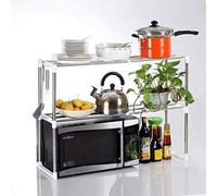 Mantraraj 2 Tier Microwave Oven Rack Stand Shelf Stainless Steel Shelves Rack For Storage Kitchen Organizer Expandable With 6 Hook