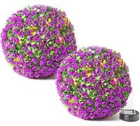 MantraRaj 2 X 28CM Solar Powered Topiary Ball 20 LED Flower Lights Dual Function Garden Sphere Great For Outdoor Decorations For Wedding Artificial Plant Backyard Balcony Garden Decor (2, Purple)