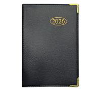 MantraRaj 2026 Week to View PVC Leather Effect Pocket Diary With Metal Corners Compact Planner with Hard Case Cover, Conversion Tables and Organizational Tools - 11cm x 7cm - Black