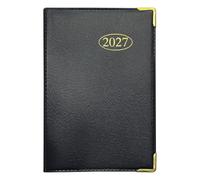 MantraRaj 2027 Week to View Small Pocket Diary PVC Leather Effect Black | With Metal Corners A7 Compact Planner with Hard Case Cover, Conversion Tables, and Organizational Tools