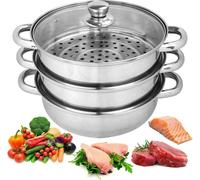 MANTRARAJ 25cm 3 Tier Stainless Steel Steamer Pot Vegetable, Seafood & Meat Food Steamer Cooker Cooking Pot in Silver MANTRARAJ Silver