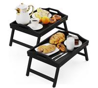 MANTRARAJ 2PK Bamboo Bed Tray Table with Foldable Legs & Handles Breakfast Tray in Black MANTRARAJ Black