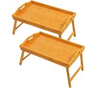Mantraraj 2Pk Bed Tray Table Bamboo Breakfast Trays Bed Serving Table With Folding Legs And Handles