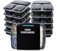MantraRaj 3 Compartment Meal Prep Containers | Reusable BPA Free Plastic Food Storage Trays Airtight Lids | Microwavable, Freezer Dishwasher Safe Stackable Bento Lunch Boxes Food Containers 34oZ (10)