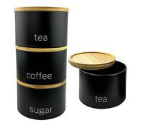 MANTRARAJ 3 Pieces Jar with Wooden Lid Tea Coffee Sugar Canister Kitchen Storage in Black MANTRARAJ Black