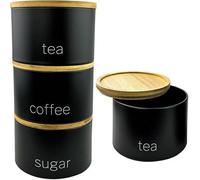 Mantraraj 3 Pieces Jar With Wooden Lid Tea Coffee Sugar Canister Storage Container Bowl Pots Kitchen Storage Tins