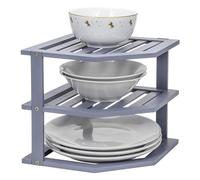 MantraRaj 3 Tier Bamboo Corner Shelf Rack Unit Kitchen Cupboard Organiser Shelf Storage Space Saver Tidy Kitchen corner Plate Rack organiser Standing Storage Unit For Home, Living Room, Bathroom-Grey