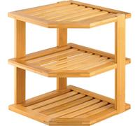 Mantraraj 3 Tier Bamboo Corner Shelf Rack Unit Kitchen Cupboard Storage Organiser Worktop Tidy Display Cabinets Plate Rack