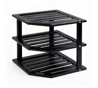 MantraRaj 3 Tier Bamboo Corner Shelf Rack Unit Kitchen Cupboard Storage Organiser Worktop Tidy Kitchen Plate Rack Space Saving Standing Storage Unit For Home, Living Room, Bathroom (Black)