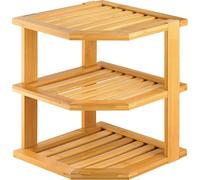 Mantraraj 3 Tier Bamboo Corner Shelf Rack Unit Kitchen Cupboard Storage Organiser Worktop Tidy Display Cabinets Plate Rack