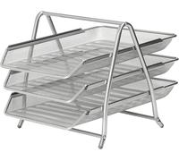MANTRARAJ 3 Tier Letter Tray A4 Mesh Filing Trays Holder Desktop Document Paper File Storage Tray in Silver MANTRARAJ Silver