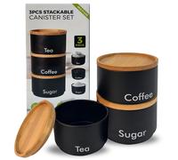 MantraRaj 3PCS Tea Coffee Sugar Canister Set Kitchen Canister Set Decorative Kitchen Food Storage Tin With Bamboo Lids