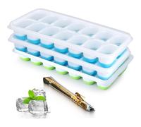 MantraRaj 3pk Silicone Ice Cube Trays with Non-Spill Lids Easy to Remove Ice Cube Tray With Ice Tongs