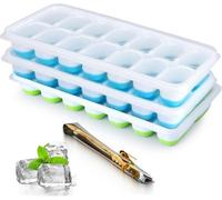 MantraRaj 3pk Silicone Ice Cube Trays with Non-Spill Lids Easy to Remove Ice Cube Tray With Ice Tongs