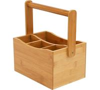 MANTRARAJ 4 Compartment Bamboo Kitchen Cutlery Organiser Caddy Utensil Rack Condiment Holder Divider in Brown MANTRARAJ Brown