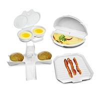 Mantraraj 4 Pcs Microwave Cookware Cooker Set Cooker Rack Omelette Pan Potato Baker Double Egg Poacher Maker Bacon Tray