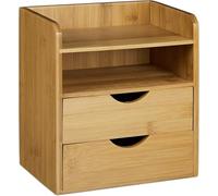 MantraRaj 4-Tier Bamboo Desk Organizer Wooden Tabletop Storage Organization Box Shelf Case Mini Small Desktop Organizer with Drawers Home Workspace Office Supplies for Office and Home