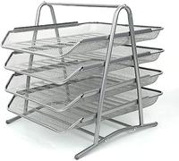 MantraRaj 4 Tier Letter Tray A4 Mesh Filing Trays Holder Desktop Document Paper File Storage Metal Filling Collection Desk Organiser Document Storage Letter Paper For Home & Office (Silver)