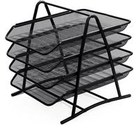 MANTRARAJ 4 Tier Letter Tray A4 Mesh Filing Trays Holder in Black MANTRARAJ Black