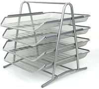 MANTRARAJ 4 Tier Letter Tray A4 Mesh Filing Trays Holder in Metallic Silver MANTRARAJ Metallic Silver