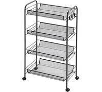 MantraRaj 4-Tier Rolling Cart - Easy Assemble Mobile Storage Multipurpose Trolley On Wheels, Slide Out Utility Cart Shelving Units Kitchen Bathroom Laundry Room Black