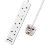 MANTRARAJ 4 Way Extension Lead with USB Slots 6 Gang Multi Plug USB Power Cable 2M in White MANTRARAJ White