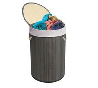 MANTRARAJ 50L Folding Bamboo Laundry Basket Bin Hamper Basket Storage Organizer With Lid And Removable Washable Bag(Grey) - Grey - 1