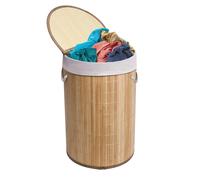 MANTRARAJ 50L Folding Bamboo Laundry Basket Bin Hamper Basket Storage Organizer With Lid And Removable Bag (Natural Brown) - Natural Brown - 1