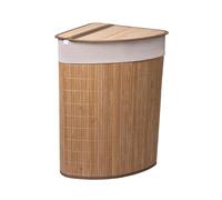 MantraRaj 58L Bamboo Laundry Basket Triangle Foldable Storage Hamper With Removable Cover Laundry Hamper with Lid Washing Clothes Basket Bin With Handle For Bedroom, Bathroom, Laundry (Brown)