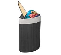 MantraRaj 58L Bamboo Laundry Basket Triangle Foldable Storage Hamper With Removable Cover Laundry Hamper with Lid Washing Clothes Basket Bin With Handle For Bedroom, Bathroom, Laundry (Black)