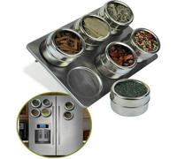 Mantraraj 6 Pc Magnetic Herb Spice Home Kitchen Spice Rack Tin Jar With Holder Stand Stainless Steel And Portable Jars