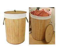 Mantraraj 85L Eco Friendly Round Bamboo Folding Laundry Basket Bin With Lid And Cloth Liner Collapsible Laundry Hamper Bin