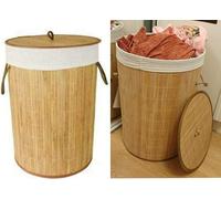 Mantraraj 85L Eco Friendly Round Bamboo Folding Laundry Basket Bin With Lid And Cloth Liner Collapsible Laundry Hamper Bin
