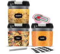 MantraRaj Airtight Food Storage Containers Set PK3 X 0.5L Plastic Storage Jars With 1 Marker, 10 Labels, 6 Measuring Spoons Kitchen Pantry Organization For Flour, Cereals, Grains, Sugar, Nuts, Pasta
