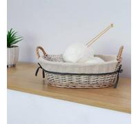 Mantraraj Arianna Oval Shape Willow Storage Basket With Handles Grey Wash With Removable Lining