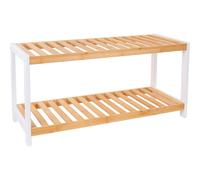 MANTRARAJ Bamboo 2 Tier Shoe Rack Easy Assembly Storage Shelf Organiser Wooden Shoe Rack - Shoe Rack - White, Brown - Bamboo