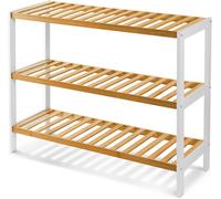 MANTRARAJ Bamboo 3 Tier Shoe Rack Easy Assembly Storage Shelf Organiser Wooden Shoe Rack - Shoe Rack - White, Brown - Bamboo
