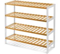 MANTRARAJ Bamboo 4 Tier Shoe Rack Easy Assembly Storage Shelf Organiser Wooden Shoe Rack - Shoe Rack - White, Brown