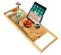 MANTRARAJ Bamboo Bath Caddy Bath Tray with Extending Sides Wood Bathtub Rack in Brown MANTRARAJ Brown