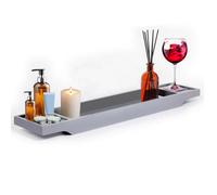 MANTRARAJ Bamboo Bath Caddy Tray Bridge Grey Wooden Bathtub Tray Rack Tidy Bath Table Rack White MANTRARAJ Grey