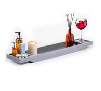 MantraRaj Bamboo Bath Caddy - Wooden Bathtub Bridge Organizer with Storage Shelf for Reading, Tablet, Wine Glass and Bathroom Accessories (Grey)