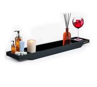 MantraRaj Bamboo Bath Caddy - Wooden Bathtub Bridge Rack With Storage Shelf Organizer for Reading, Tablet, Wine Glass and Accessories (Black)