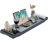 MANTRARAJ Bamboo Bath Tray Extendable Bath Caddy Trays for Bathtub Accessories with Tablet Slots Candle Cup Holder Grey - Bamboo - 1 - Grey