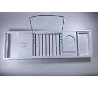 MANTRARAJ Extendable Bamboo Bath Tub Caddy Tray Storage Shelf Wine Tablet Holder in White MANTRARAJ White