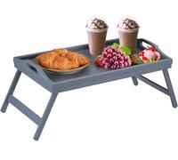 Mantraraj Bamboo Bed Table with Foldable Legs And Handles Multipurpose Laptray & Bed Tray For Breakfast in Bed,Sofa,Eating,Platters,Working,Serving,Drawing,Laptop Stand&Snack Tray- Grey 60.5Wx30Lx 23H