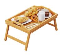 Mantraraj Bamboo Bed Tray Table with Foldable Legs And Handles Breakfast Tray for Sofa, Bed, Eating, Platters, Working, Serving, Drawing, Laptop Stand, Wooden Snack Laptop Tray - 60.5W x 30L x 23Hcm