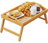 MANTRARAJ Bamboo Bed Tray Table with Foldable Legs And Handles Breakfast Tray for Sofa, Bed, Platters Lap Tray (Natural Brown) - Natural Brown - 1 - Lap Desk