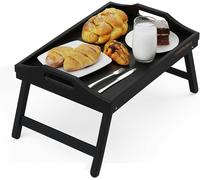 MANTRARAJ Bamboo Bed Tray Table with Foldable Legs And Handles Breakfast Tray for Sofa, Bed, Platters Lap Tray (Black) - Black - 1 - Lap Desk